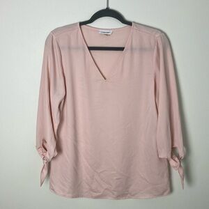 Calvin Klein Sheer Light Pink Blouse Long Tie Sleeves Women's Size Medium